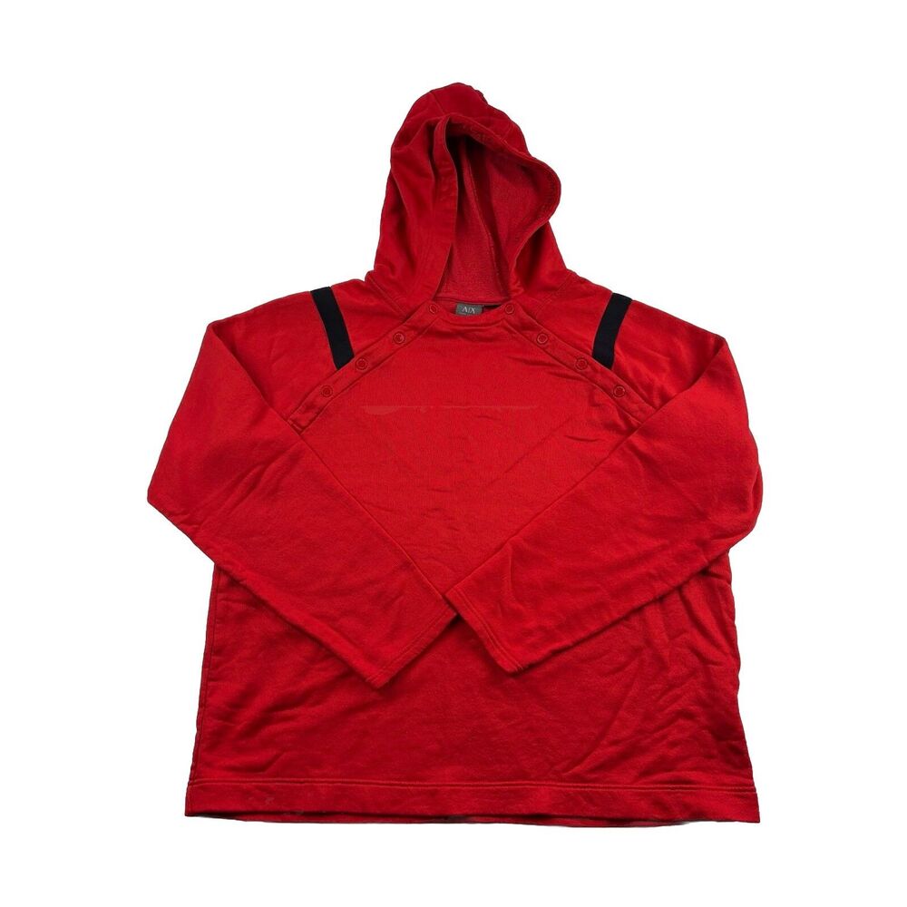 Armani Exchange Hoodie Snap Panel Front Mens XL Red Striped Sleeves